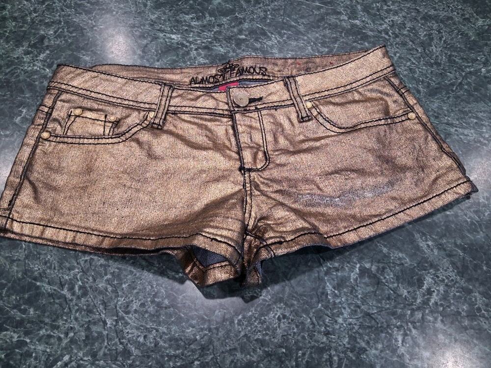 Y2K Almost Famous Low Rise Gold Micro Mini Shorty Shorts Festival 2000s Sz 9